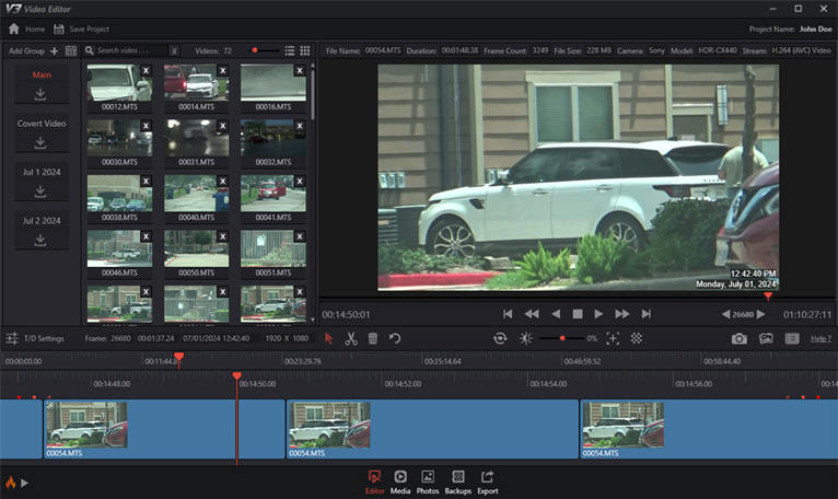 V3 Video Editor surveillance video editing interface