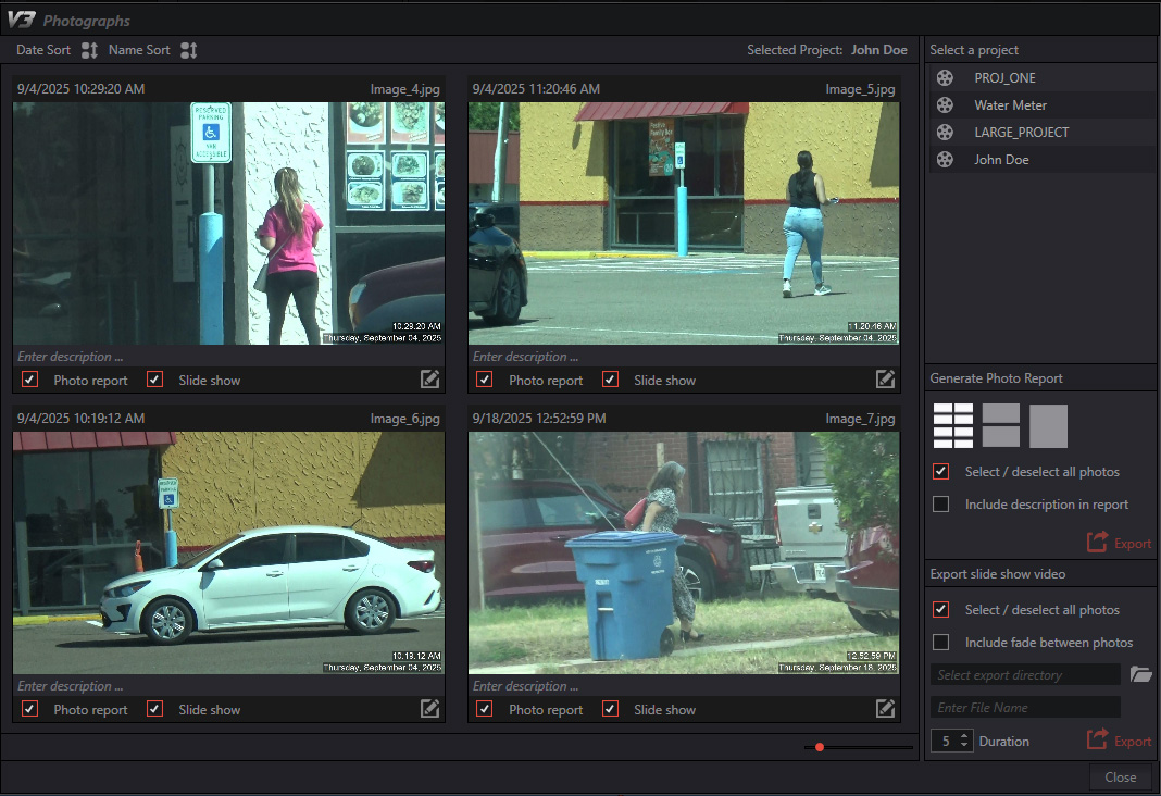 V3 Video Editor stillshot and photo report tools